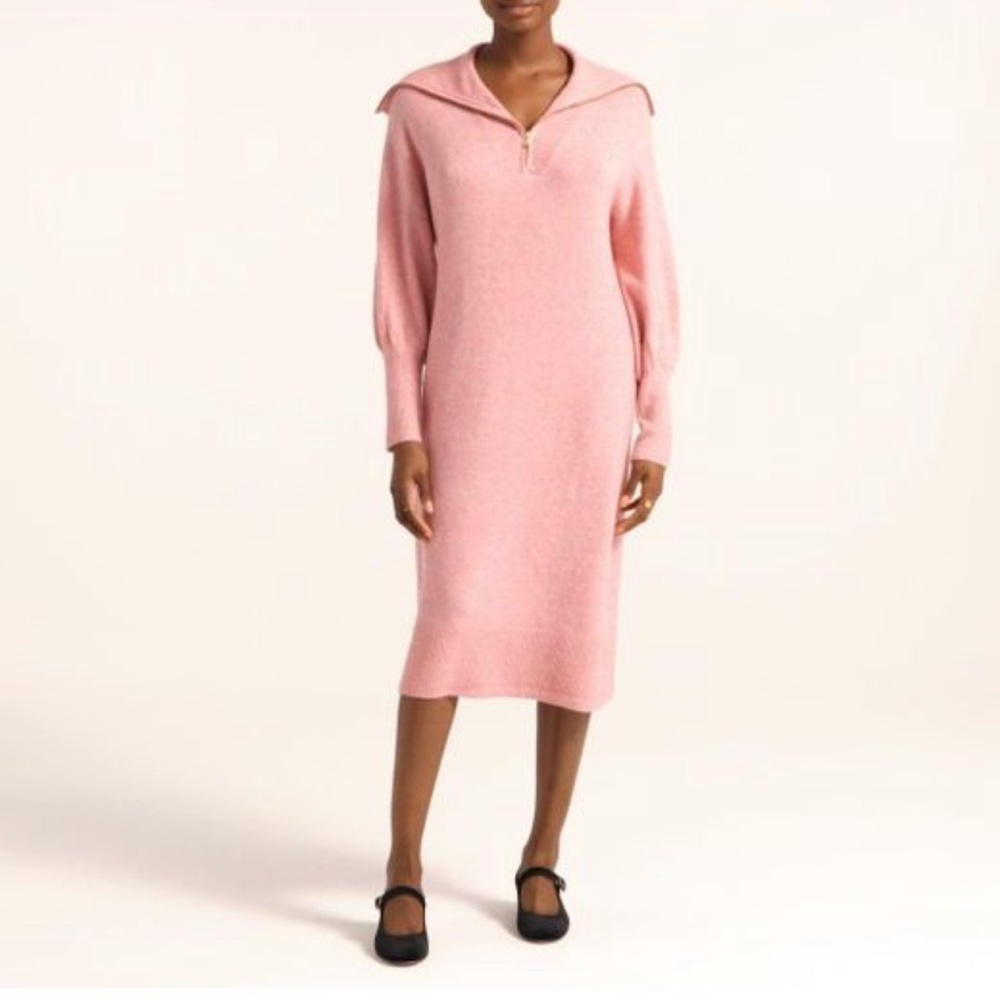 J.Crew Pink Half-Zip Sweater Dress in Super Soft Yarn